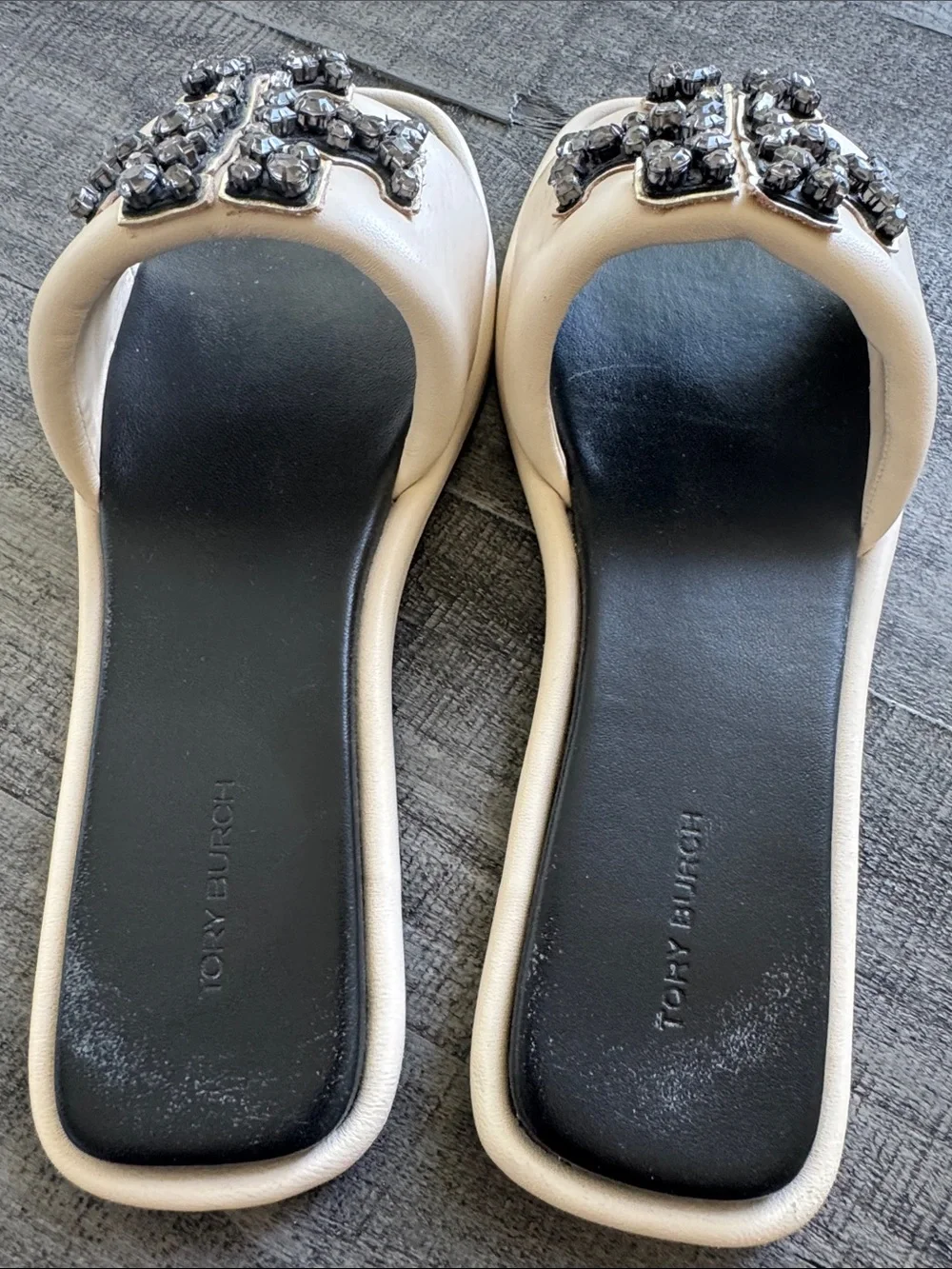 Tory Burch ivory Rhinestone embellished large crystals  Slide Sandals 8